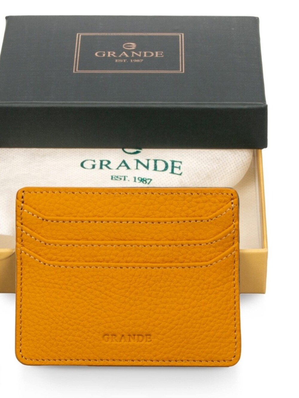 Grande Handmade Womens GenuineYellow  Leather Card Sleeve Card Holder /Wallet